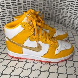 Nike Yellow and White High-Tops with Gold Accents